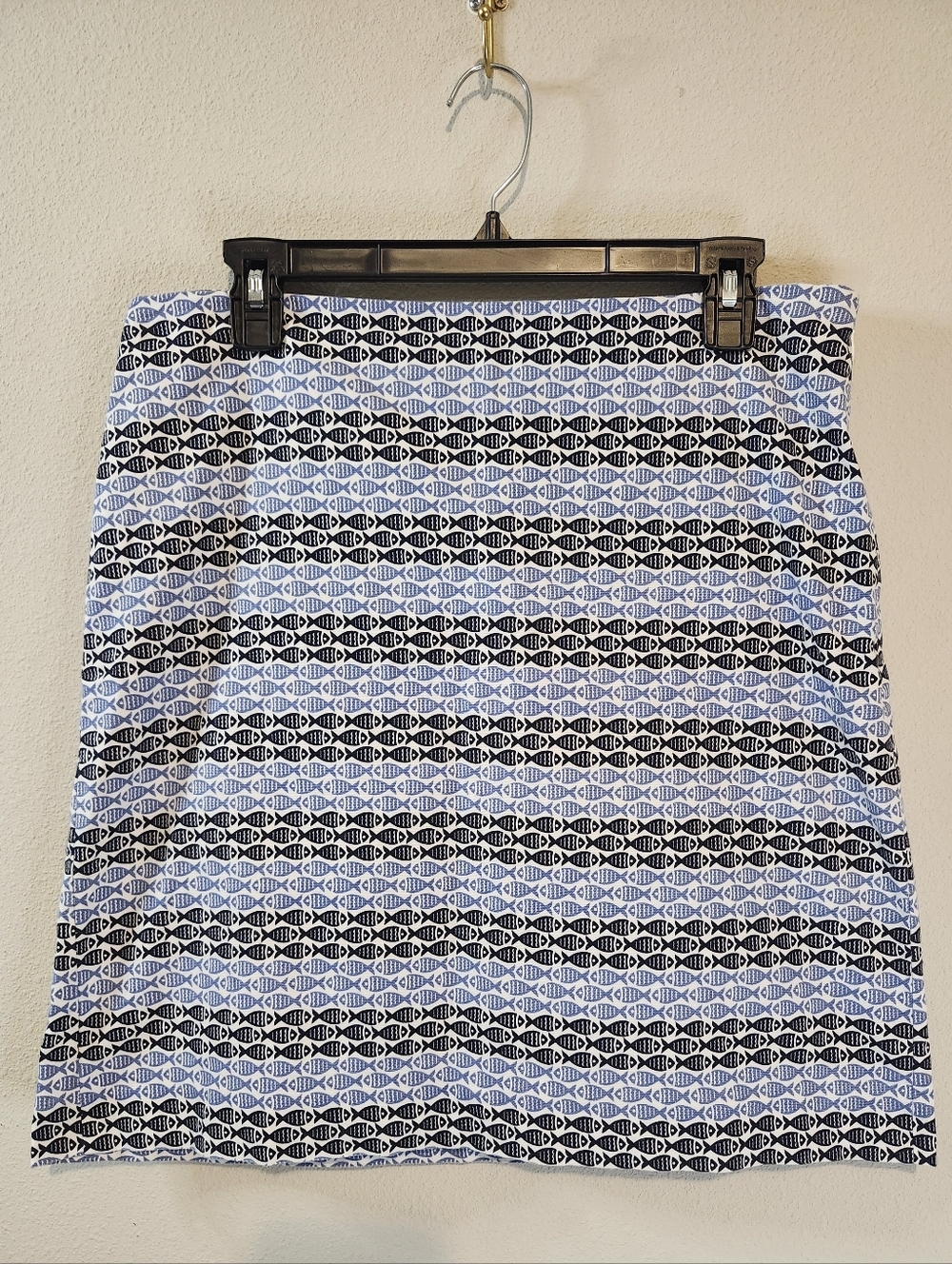 Talbots Blue Ombre Fish Print Cotton A-Line Skirt Size 10 Coastal Casual Design